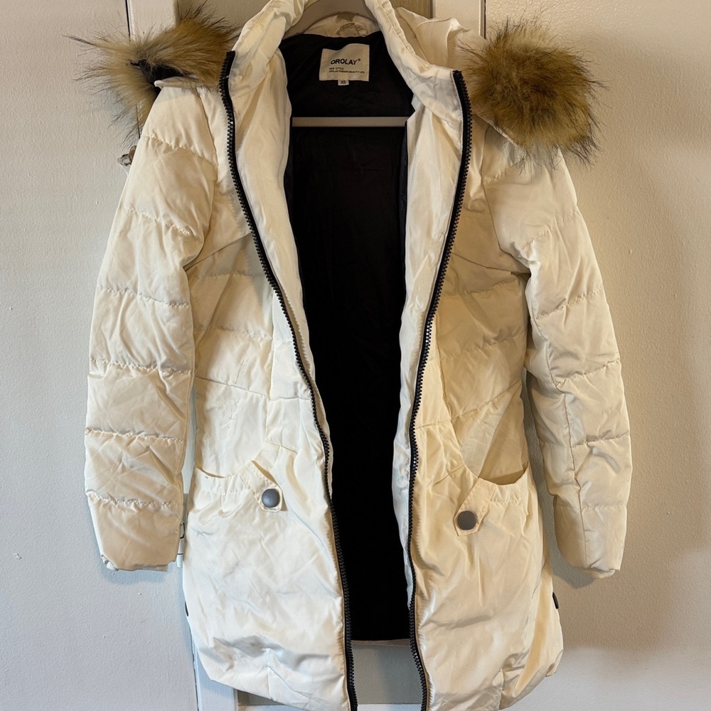 Orsay Cream Quilted Faux-Fur Hood Puffer Coat